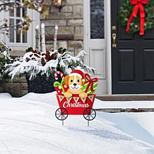 23.5"H Metal Christmas Yard Stake with Dog and Gift Cart