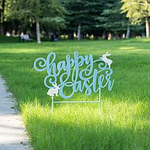 24" Blue Metal Happy Easter Yard Stake