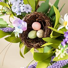 24" Easter Wreath with Lavender, White Flowers & Bird Nests