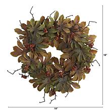 24 in. Fatsia with Berries Autumn Artificial Wreath