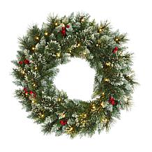 24 in. Frosted Swiss Pine Artificial Wreath with 35 Clear LED Light...