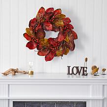 24 in. Harvest Magnolia Leaf and Berries Artificial Wreath