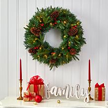 24 in. Mixed Pine Artificial Christmas Wreath with 35 Clear LED Lig...