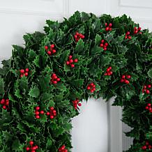 24-in UV Resistant Holly Berry Wreath  by Nearly Natural