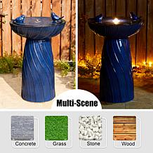 24.75"H Blue Textured Birdbath Outdoor Floor Fountain with Two Birds