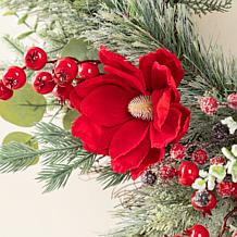 24"D Christmas Red Magnolia & Berry Wreath