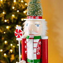26" Wooden Christmas Nutcracker with Green Brush Tree