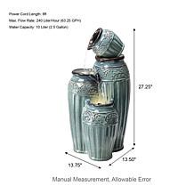 27.25"H 3-Tier Turquoise Pattern Ceramic Pots Fountain, Pump and Light