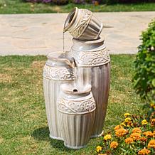 27.25"H 4-Tier Beige Embossed Pattern Outdoor Ceramic Pots Fountain