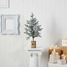28 in. Flocked Christmas Artificial Tree in Decorative Planter