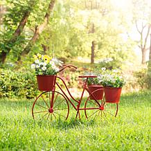 28.75"L Metal Red Bicycle Planter Stand