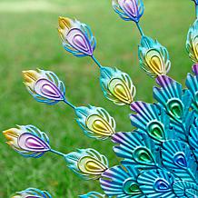 28.75"W Metal Peacock Tail Spread Garden Statue with Stakes