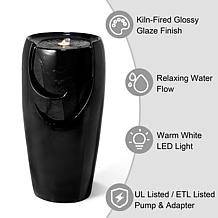 29.25"H Oversized Black Outdoor Ceramic Pot Fountain w/Pump, LED Light