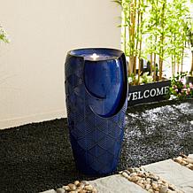 29.25"H Oversized Blue Ceramic Pot Outdoor Floor Fountain with Pump