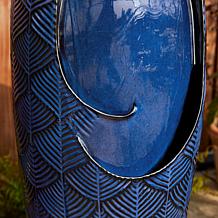 29.25"H Oversized Blue Ceramic Pot Outdoor Floor Fountain with Pump