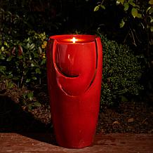 29.25"H Oversized Red Outdoor Ceramic Pot Fountain w/Pump & LED Light