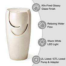 29.25"H Oversized Sand Beige Ceramic Pot Fountain w/Pump, LED Light