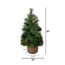 3-ft Pre-Lit Christmas Tree in Jute Planter by Nearly Natural