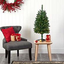 3 ft. Slim Green Mountain Pine Artificial Christmas Tree with 50 Cl...