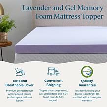 3” Lavender and Gel Memory Foam Mattress Topper, Full