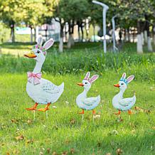 3-piece Easter Metal Yard Stakes Duck Family