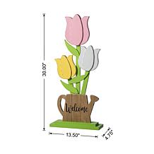 30" Easter Wooden Porch Decor with Colorful Tulips