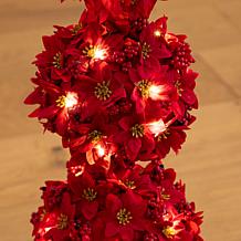 31-in Pre-Lit Poinsettia Triple Ball Topiary by Nearly Natural