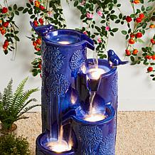 31.75"H 4-Tier Cobalt Blue Dandelion Ceramic Outdoor Floor Fountain