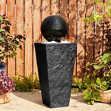 31.75"H Modern Black Geometric Pedestal and Sphere Floor Fountain