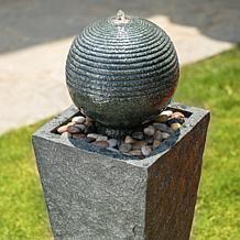 31.75"H Modern Geometric Pedestal & Sphere Polyresin Outdoor Fountain
