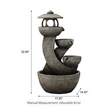 32"H 4-Tiered Pagoda Polyresin Outdoor Fountain w/ Pump and LED Light