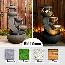 32"H 4-Tiered Pagoda Polyresin Outdoor Fountain w/ Pump and LED Light