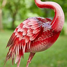35.25"H Metal Standing Flamingo Garden Statue with Stakes