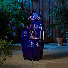35.5"H 4-Tier Cobalt Blue Ceramic Pots Fountain with Pump and LED