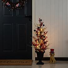 36"H Patriotic/Americana Berry & Stars Lighted Porch Tree in Urn