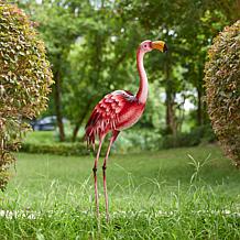 38.5"H Metal Standing Flamingo Garden Statue with Stakes