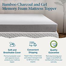 4” Bamboo Charcoal and Gel Memory Foam Mattress Topper, Queen