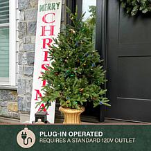 4' Noble Fir Artificial Tree Metallic Urn Base MultiColored LED Lights