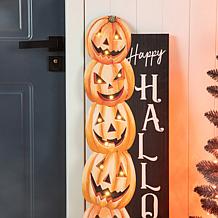 42"H Lighted Halloween Wooden Stacked Pumpkins Porch Sign with Timer