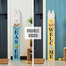 42"H Wooden Double-Sided Easter Welcome Porch Sign with Bunny Ears