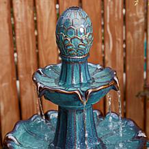 45"H Oversized Turquoise 3-Tiered Outdoor Floor Fountain with Pump