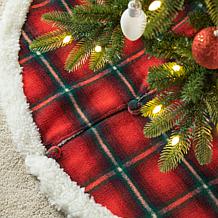 48" D Red/Black Plaid Reversible Sherpa/Flannel Christmas Tree Skirt