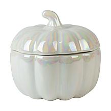 5" Pumpkin Covered Dish - White Luster, Set of 2