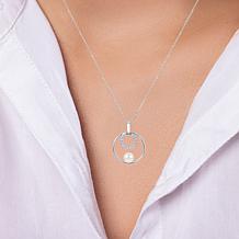 6-6.5mm Cultured Pearl and White Topaz Double-Circle Pendant Necklace