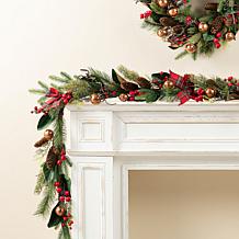6' Christmas Bell, Pinecone & Berry Bow Garland
