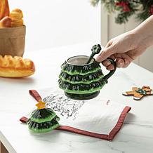 6.5" Christmas Ceramic Tree Mug with Lid and Spoon