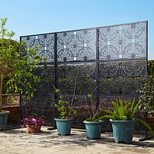 6ft Black Galvanized Steel Floral Pattern Privacy Screen Fence
