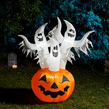 6ft Lighted 3 Ghosts In Jack-O-Lantern Pumpkin with Scream Inflatab...