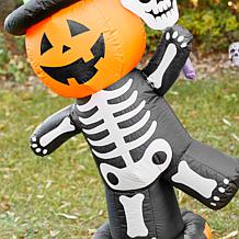 6ft Lighted Halloween Jack-O-Lantern Skeleton Rotating Inflatable D...