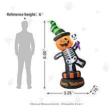6ft Lighted Halloween Jack-O-Lantern Skeleton Rotating Inflatable D...